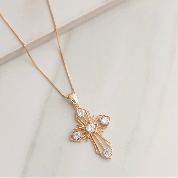 Diamond Cross Necklace | 18k Gold Filled - Picture 3 of 8
